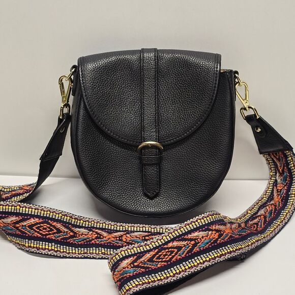 Ora Delphine Billie Guitar Strap Saddle Bag Black Pebbled Leather Crossbody - Picture 1 of 9